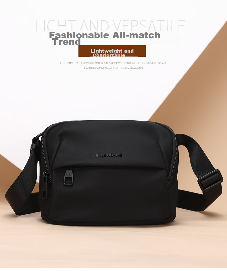 ELLE HOMME Men's Shoulder Bag, Trendy Lightweight Canvas Crossbody Bag, Water-Resistant Casual Phone Bag for Men, Travel Bag, Black 6