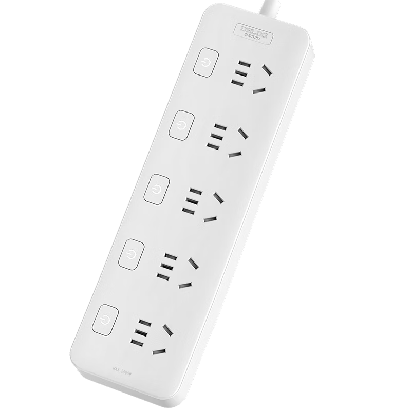 DELIXI 3C Certified National Standard Power Strip with Switches / Power Bar / Extension Cord / Surge Protector, 5 Independent Switches, Total Length 1.8 Meters