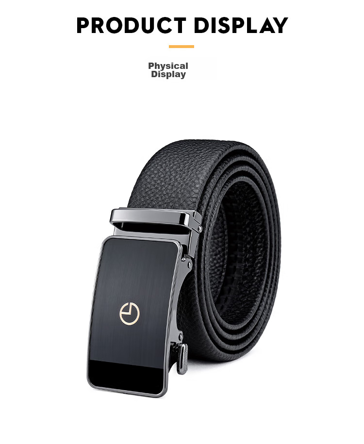 Goldlion Men's Automatic Buckle Belt, Business Casual Waistband Gift Box, Top-Grain Leather Trouser Belt, Birthday Gift 17