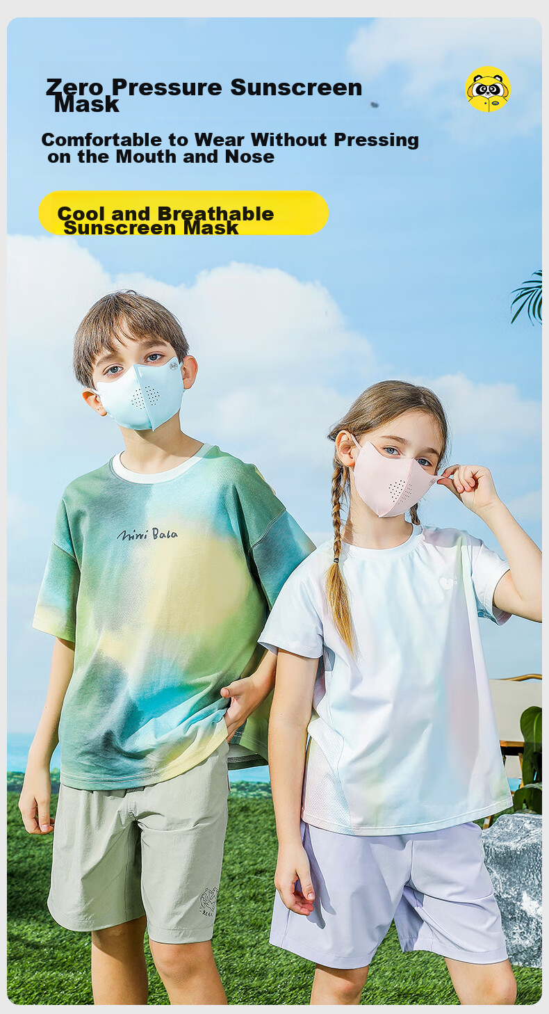 Moremerry Children's Sun Protection Face Mask for Boys And Girls, UV-Resistant Summer Sunshade Ice Silk Cool Breathable Face Mask, Mica Gray, L 2