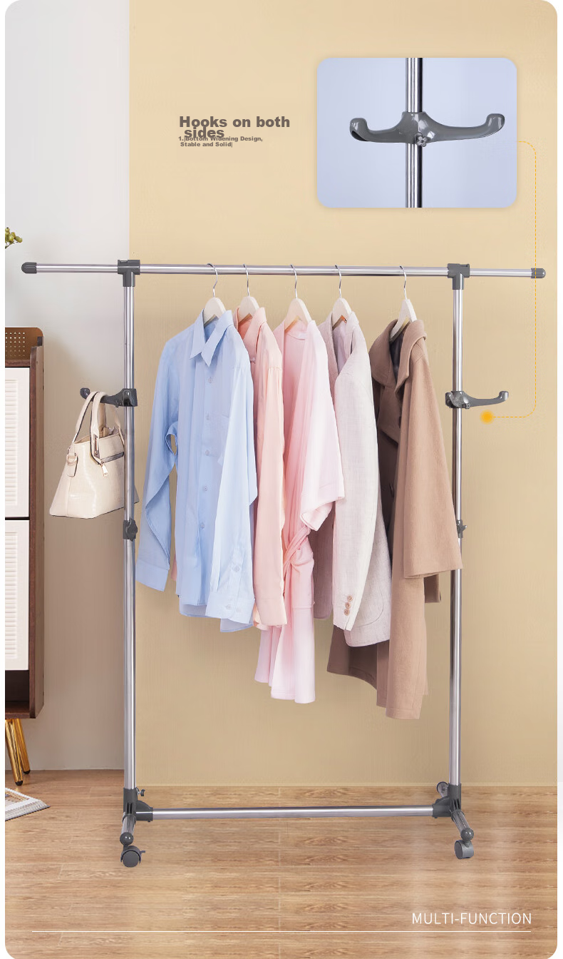 Baoyouni Clothes Drying Rack, Floor-Standing Clothes Hanger, Drying Pole, Clothes Hanger Stand, Single Pole, Indoor Bedroom, Simple Stainless Steel Rack 6