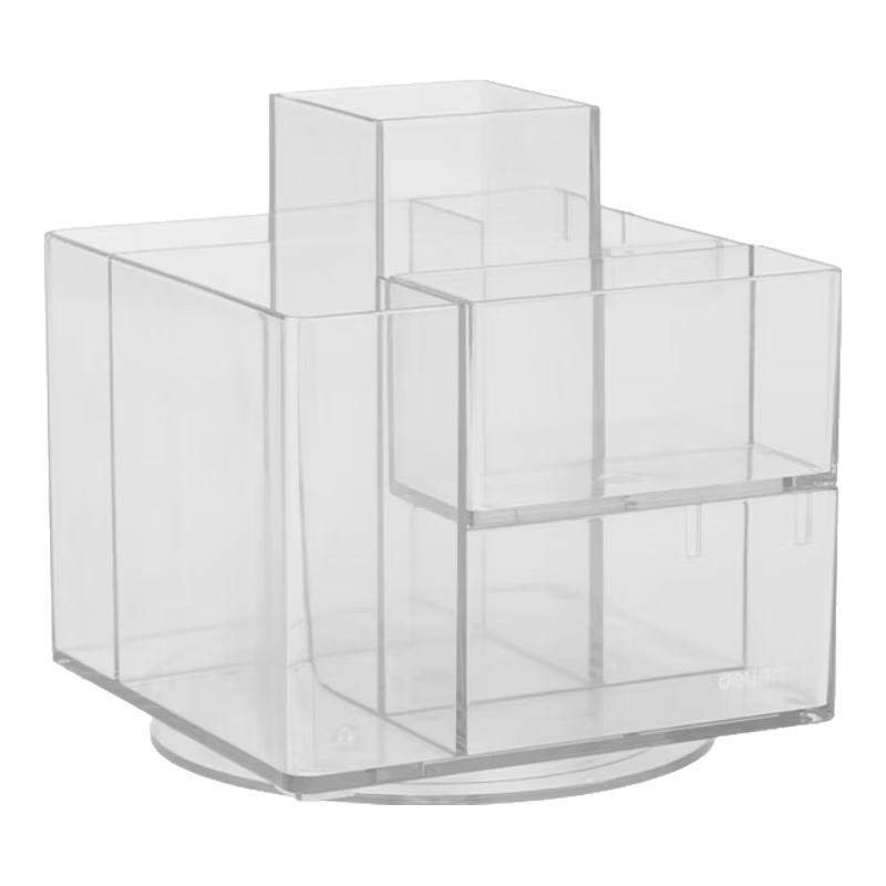 Deli Creative Rotating Pen Holder, Simple Design for Children And Students, Multifunctional Large Capacity Desk Organizer, Storage Box for Cosmetics, Transparent PK200