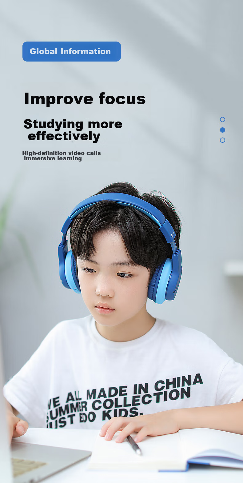 Tribit, Children's Headphones, Student Learning Online Class Headphones, Low Decibel Children's Earphones with Microphone, Birthday Gift 1