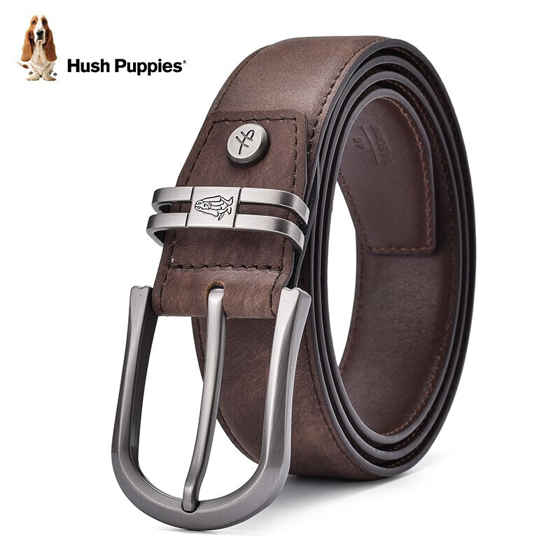 Hush Puppies Men's Leather Belt Simple Classic Brown Round Buckle Practical Birthday Gift for Boyfriend
