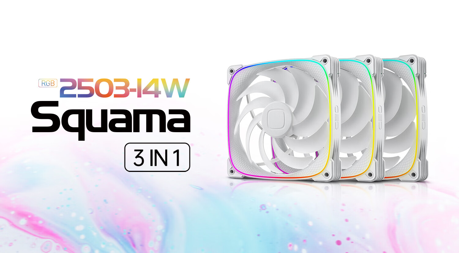 GeometricFuture Longshen 2503W-14CM Case Fan, Cooling Fan 14CM, ARGB Light Synchronization, PWM Speed Control, Smart Daisy-Chaining, White, Forward, Triple Pack 3