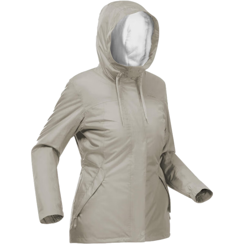 DECATHLON Autumn And Winter Outdoor Fleece-Lined Thick Cotton Jacket, Windproof And Waterproof Coat for Women, Milk Tea Brown, XS-4530729