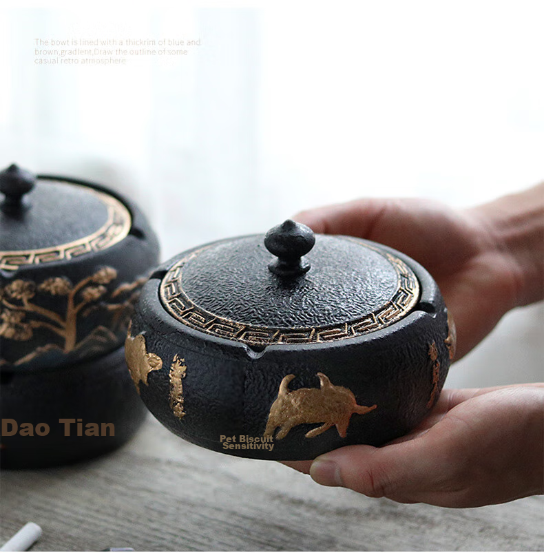 Bangushan Large Ceramic Ashtray with Anti-Spitting Design for Office, Living Room, Home Use, Creative And Personalized Ashtray Gift, Random Style Shipped 7