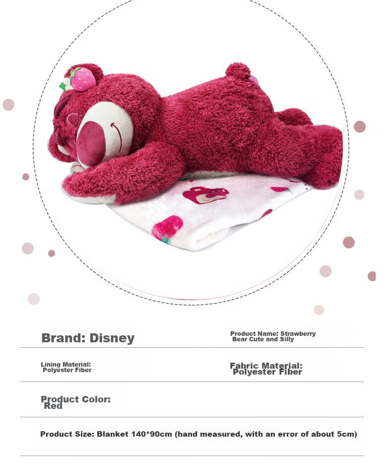 Disney Plush Doll Pillow, Stuffed Animal Birthday Gift for Girls, Toy Story Strawberry Bear, 50cm Blanket 2