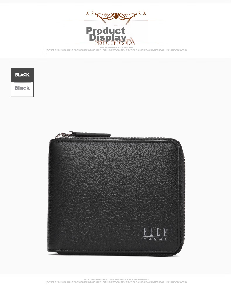 ELLE HOMME Men's Fashionable Short Wallet, Litchi Pattern Top-Grain Leather Zipper Coin Purse 4122, Birthday Gift for Me 5