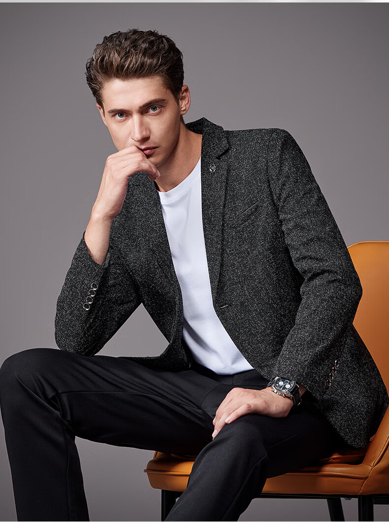ROMON Men's Suit, Fashionable Business Single-Breasted Jacket, Versatile Casual Blazer, YT2058, Black, 4XL 2