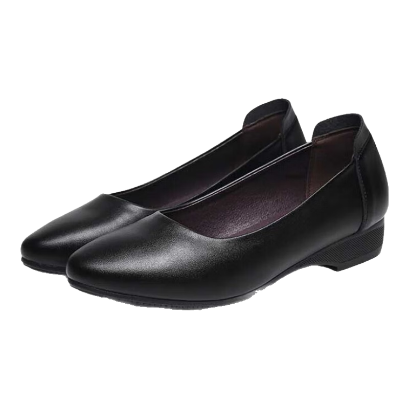 Chuwang Comfortable Leather Shoes for Women, Kitchen And Restaurant Waitress Work Shoes, Flat Spring And Summer Style 2002 Black Size 39