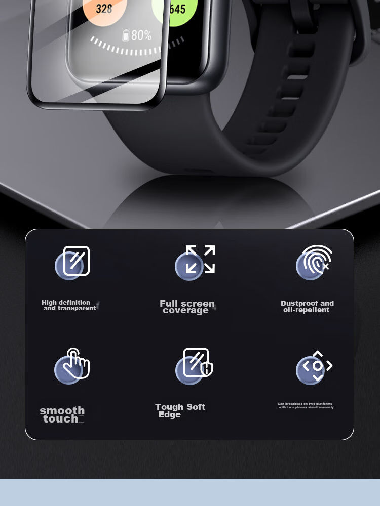 ESCASE Huawei WATCH FIT New Tempered Glass Screen Protector, 2-Pack, 6D Hot Bending, Shockproof, Shatterproof, Scratch-Resistant, Replacement Guaranteed 2