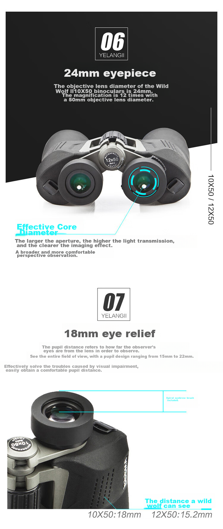 BOSMA Binoculars, High-Definition, High-Magnification, Adult Waterproof, Metal Body, Wild Wolf 2nd Generation, 12X50 7