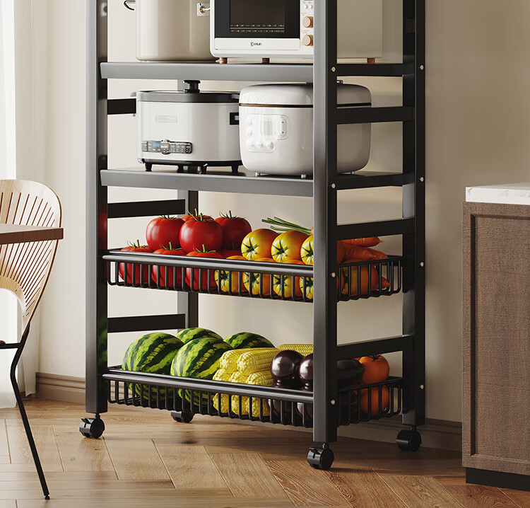 QIAONAMEI Kitchen Storage Rack, Floor-Standing Multifunctional Microwave Organizer, Utensil And Vegetable Storage Shelf, QNM6390-BK 5