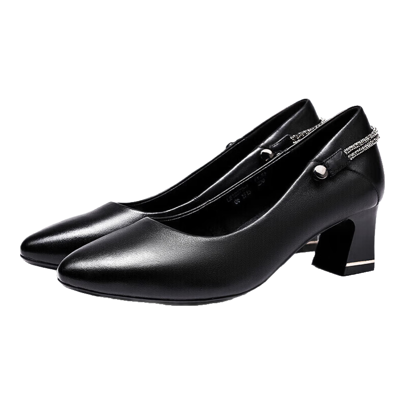 LAORENTOU Spring And Autumn Women's Flats, Shallow Mouth Mid-Heel Leather Shoes, Chunky Heel Commuter Work Mom Shoes LB12272 Black 39