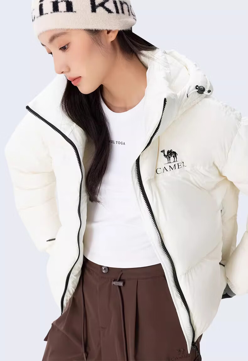 CAMEL [Black Diamond Series] Women's Short Outdoor down Jacket, Ladies' Thickened Warm Hooded Puffer down Coat 29