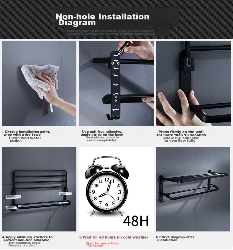 Huxiansen Bathroom Storage Rack, Towel Holder, No Drilling Required, Space Aluminum, Foldable, 50-60cm, Gunmetal Gray, Bathroom Organizer 4