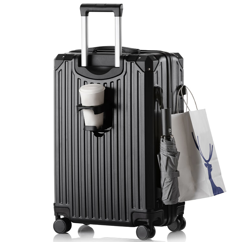 Vantiiear 26-Inch Stylish Suitcase with Cup Holder, Multifunctional Luggage for Men And Women, Trolley Case, Travel Suitcase, Password Lock, Black