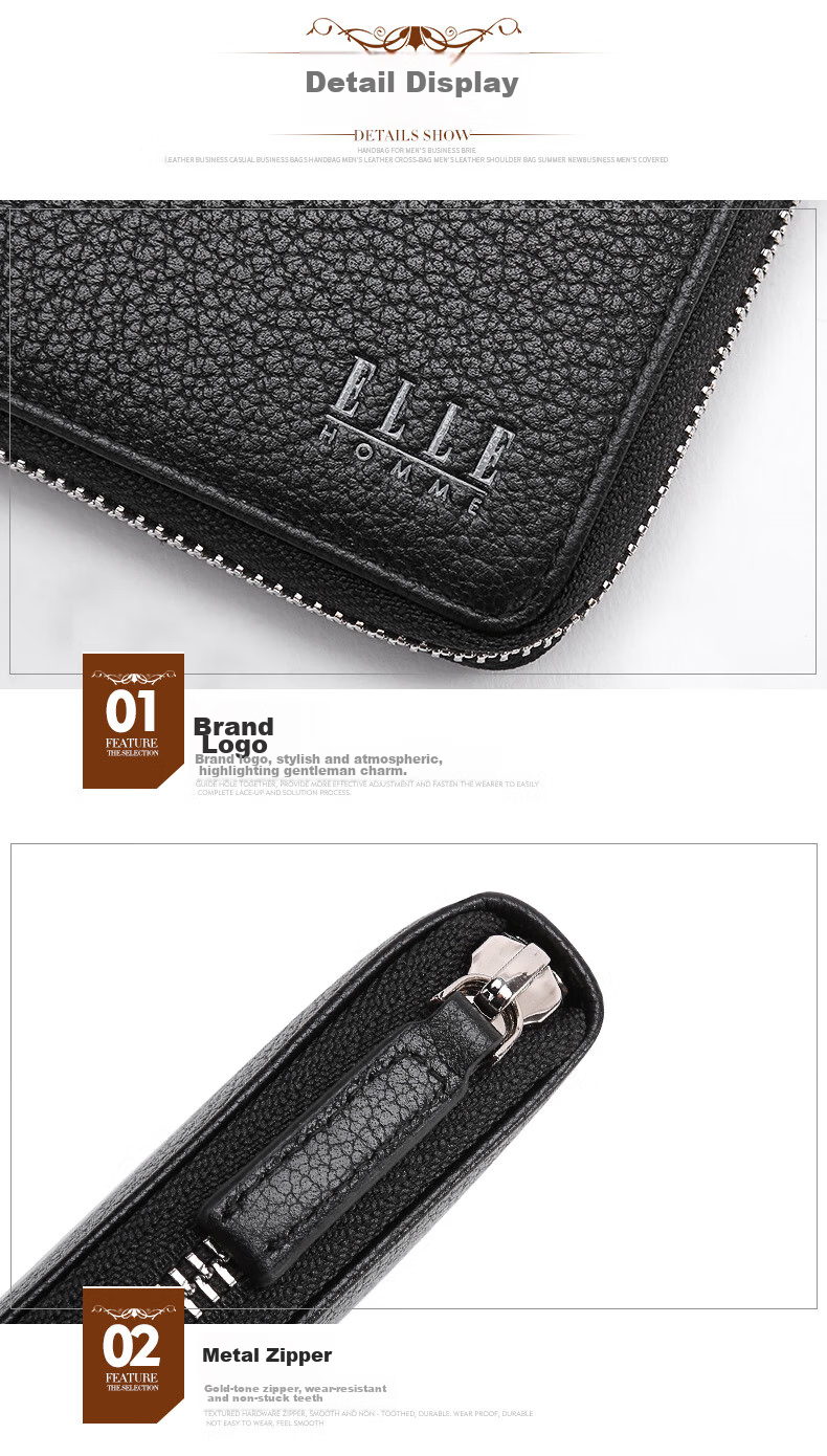 ELLE HOMME Men's Fashionable Short Wallet, Litchi Pattern Top-Grain Leather Zipper Coin Purse 4122, Birthday Gift for Me 8
