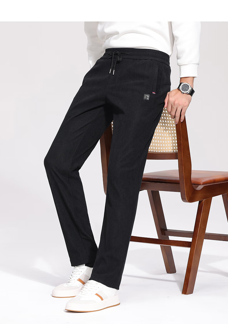 ROMON Men's Casual Corduroy Pants Autumn Business Commuting Straight Leg Trousers Black XL ZH502 9