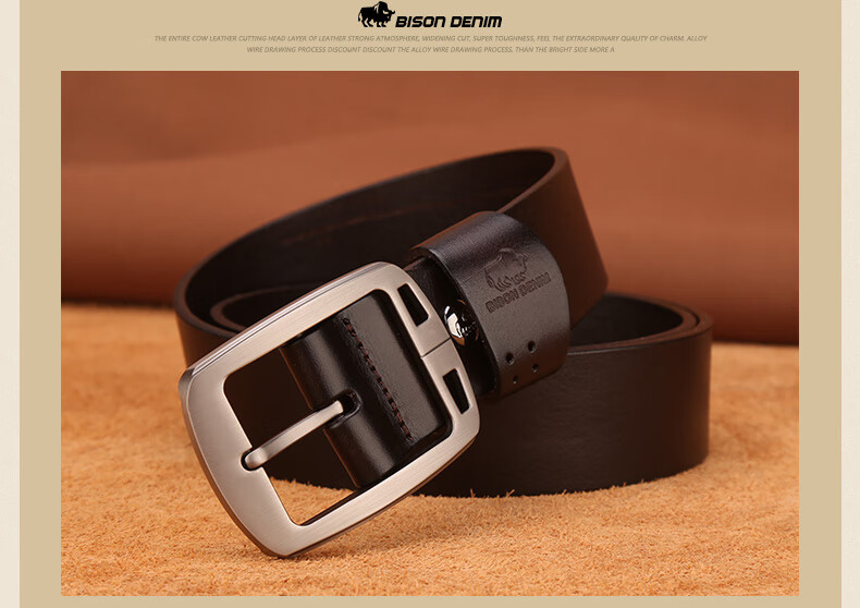 American Bison Men's Genuine Leather Belt Casual Vintage Cowhide Pin Buckle Waistband Birthday Gift for Boyfriend 15