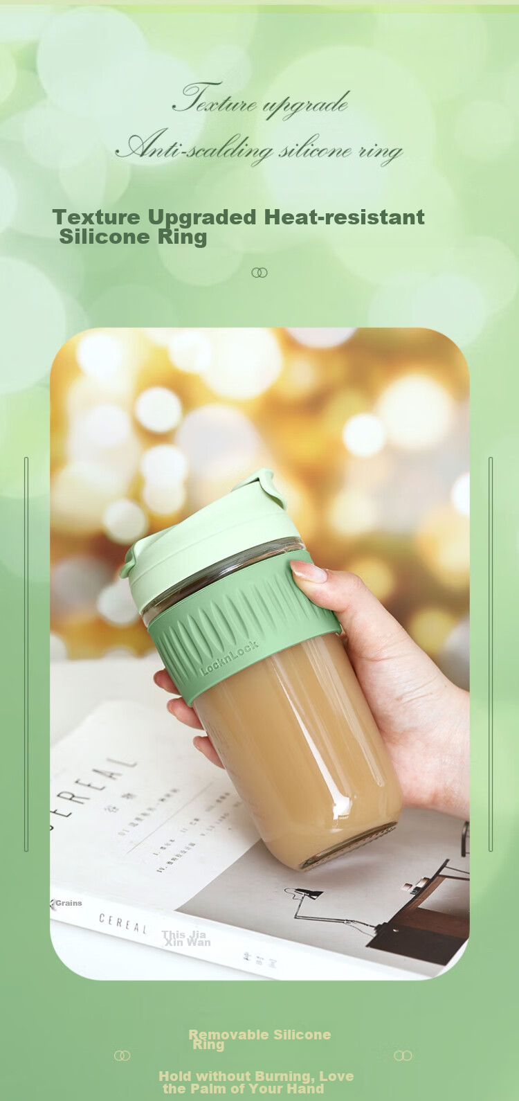 LOCK&LOCK Portable Coffee Mug Glass Cup with Straw, Handheld Cup, Cute Milk Cup, 350ML Yellow 6