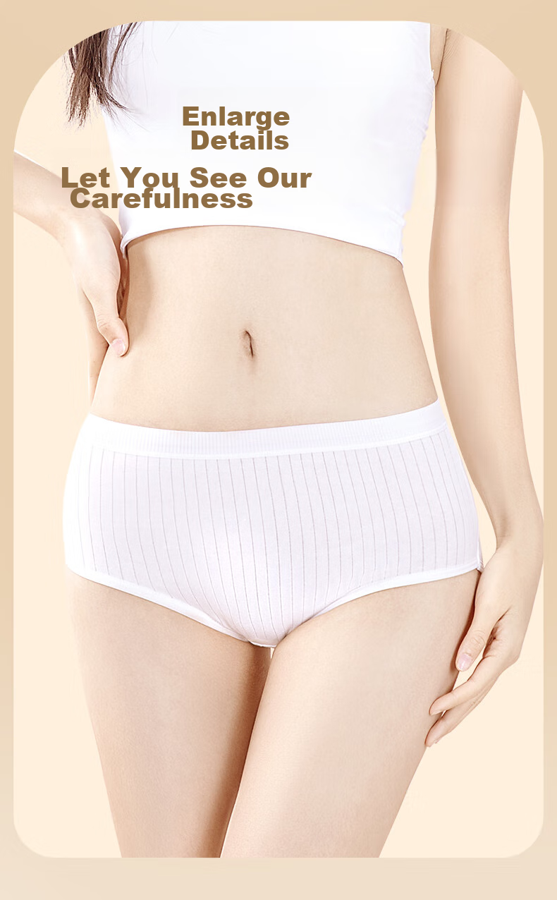 MiiOW Disposable Women's Underwear, Pure Cotton Crotch, No-Wash, Striped, Sterilized, for Pregnancy, Menstruation, Travel, Business Trips, White 9