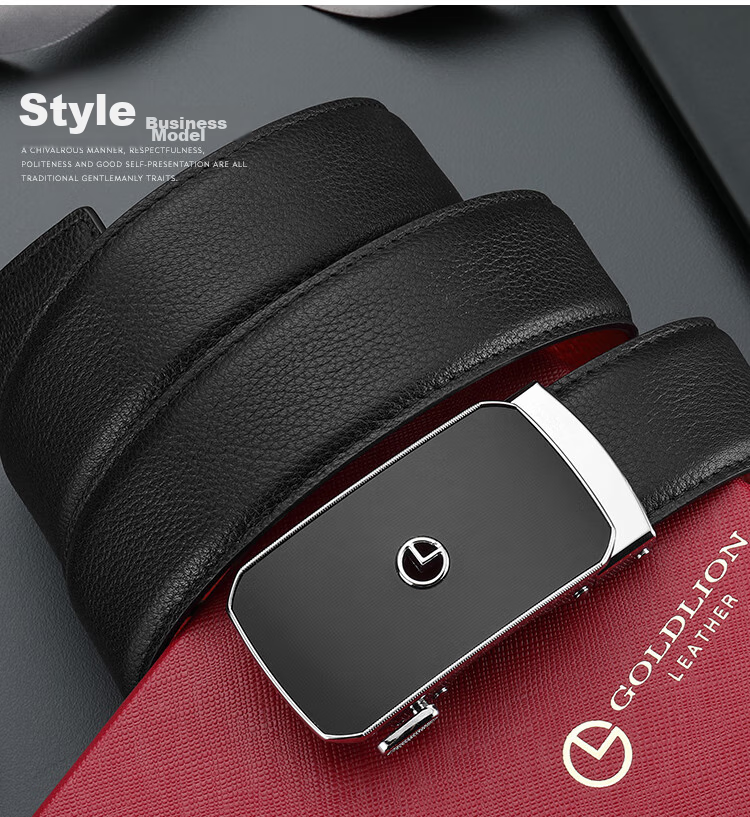 Goldlion Men's Belt, Top-Grain Leather, Automatic Buckle, Red Waistband Gift Box, Zodiac Year Trouser Belt, Birthday Gift 4