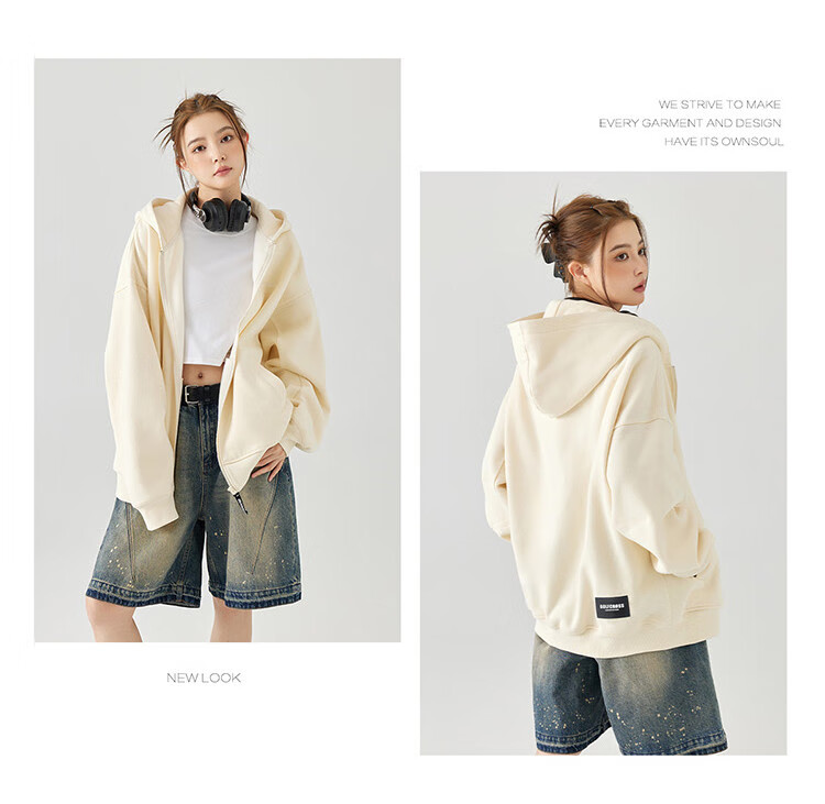 GOLFCROSS Couple's Sweatshirt, Spring And Autumn Letter Embroidery, Loose Hooded Cardigan Jacket, Gray, S 8