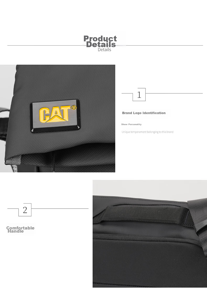 CAT Messenger Bag, Single Shoulder Crossbody Bag, 11-Inch IPad Briefcase, Trendy Chest Pack, Horizontal Style, Motorcycle Outdoor Bag, Black, 84561 11