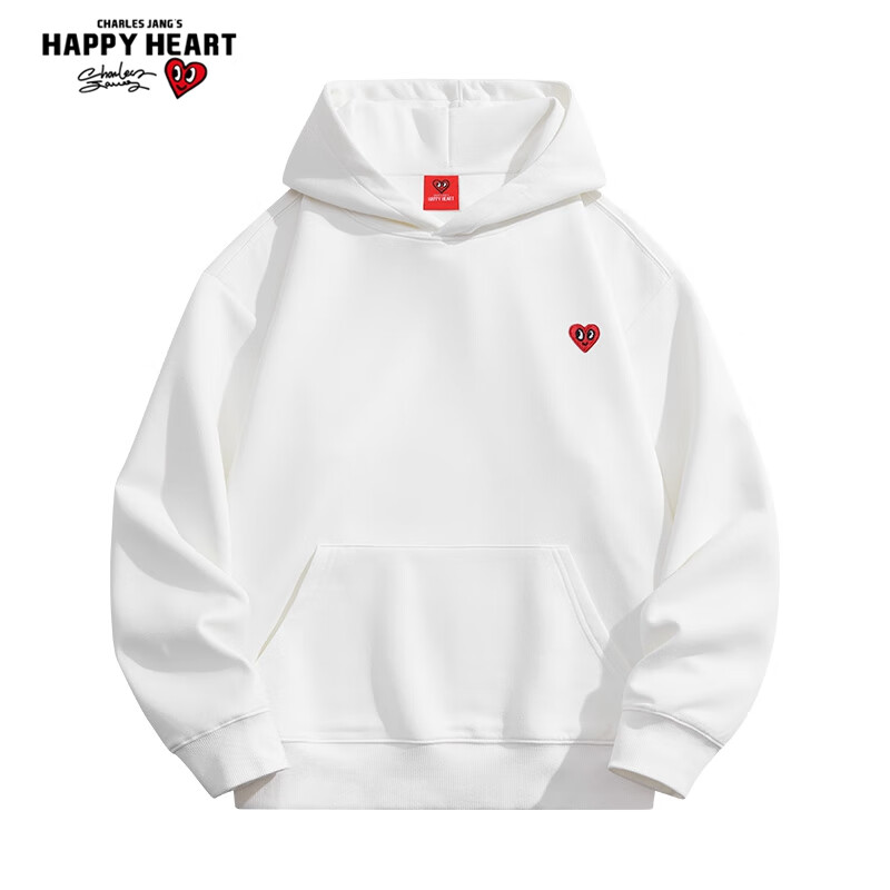 Chaersitaoxin Hooded Sweatshirt, Unisex Couple Style, Solid Color Basic Versatile, Fleece-Lined Thick Pullover Top, White, Size L