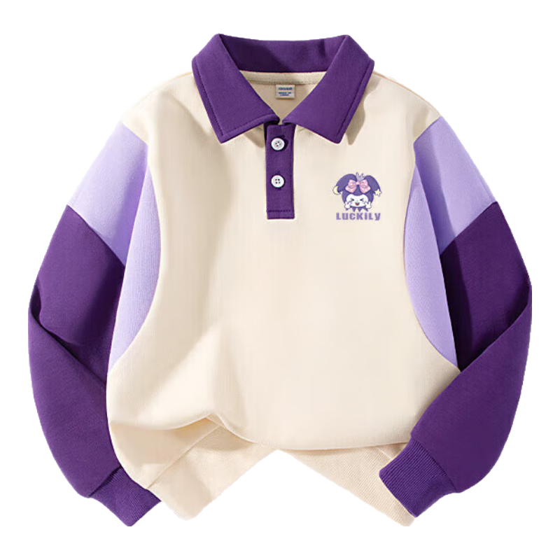 Baleno Girls' Spring Autumn 2024 Fashionable Patchwork Polo Sweatshirt Children's Sportswear Two-Piece Set
