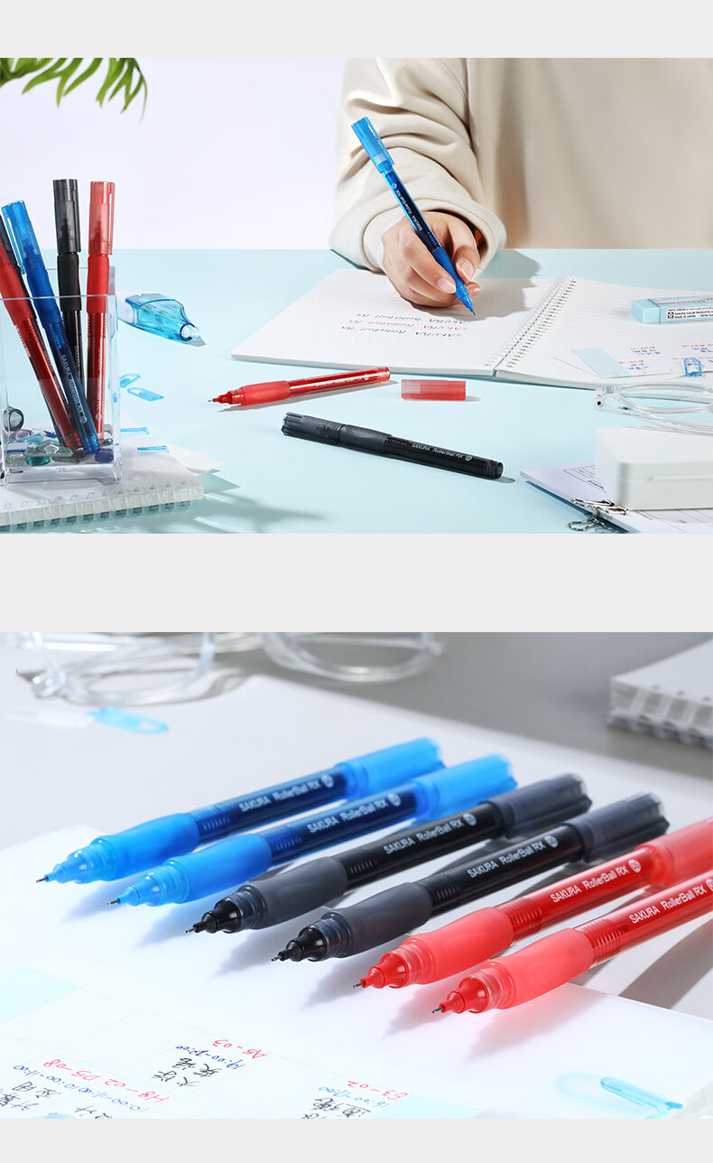 SAKURA Rollerball Pen, 0.5mm Needle Tip, Signature Pen for Students' Exams And Office Use, Direct Liquid Ink, Blue Color 11