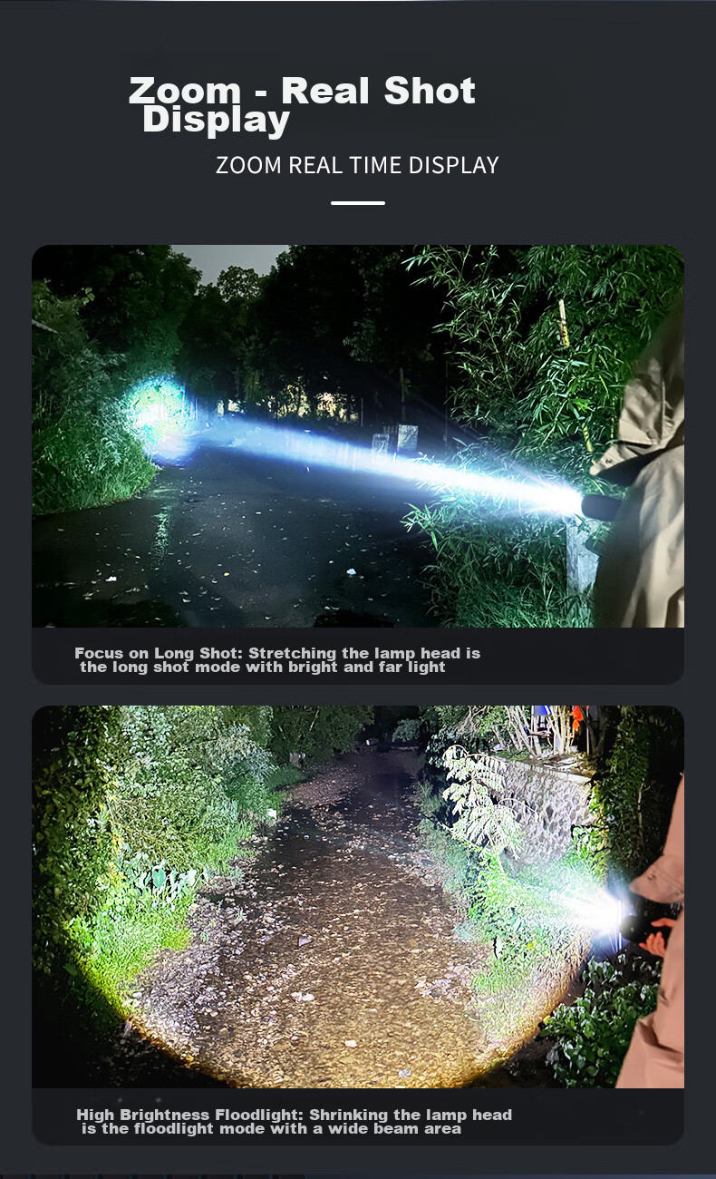 SHENYU Flashlight with High Brightness, Zoomable Lens, Long-Range Beam, Long Battery Life, Outdoor Survival Lighting, Emergency Power Outage Light, Sky-Piercing Beam, 100000 Lumens 8