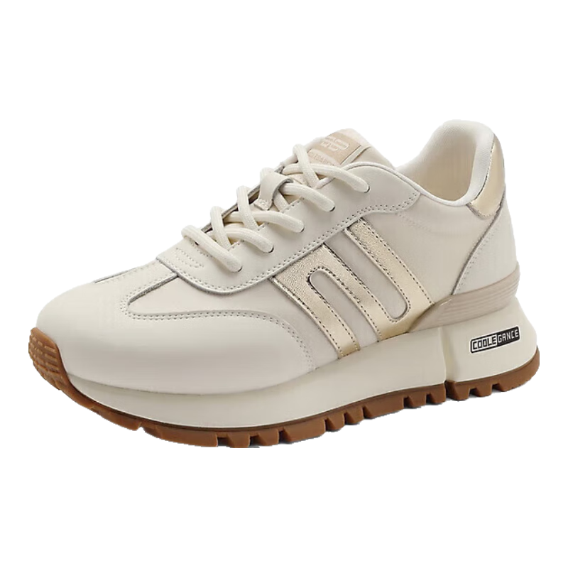 Belle Zhou Yutong Same Style Small Golden Sweet Women's Shoes Spring Summer Lightweight Height Increasing Casual Shoes A8D1DCM5 Beige Gold Size 34