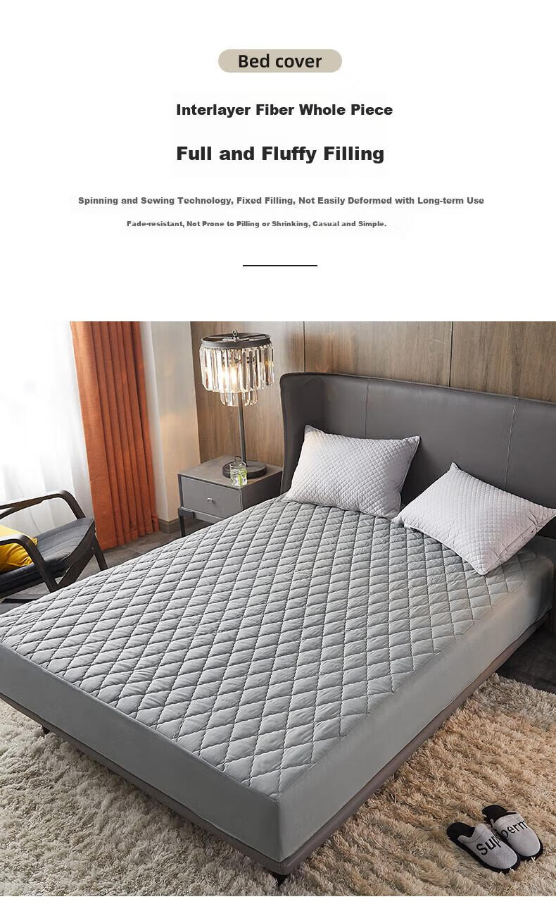 I-WILL Brushed Cotton Quilted Double Mattress Protector Single Piece Spiral Grid Waterproof Quilted Fitted Sheet Khaki 150x200cm 5