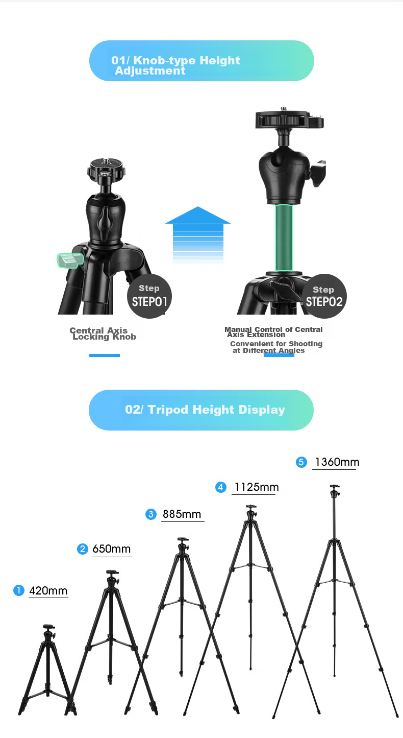 Weifeng WT-336 Spherical Gimbal Phone Live Streaming Stand Tripod, Lightweight Portable Selfie TikTok Short Video Recording Desktop Multifunctional Floor-Standing Outdoor Tripod 6