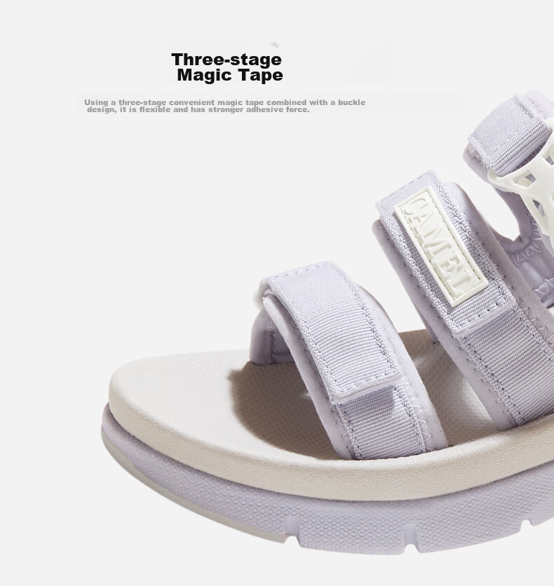 CAMEL Velcro Contrast Color Beach Sandals, Women's Sports Casual Shoes, K24B16L2010, Lavender Purple, Size 38 22
