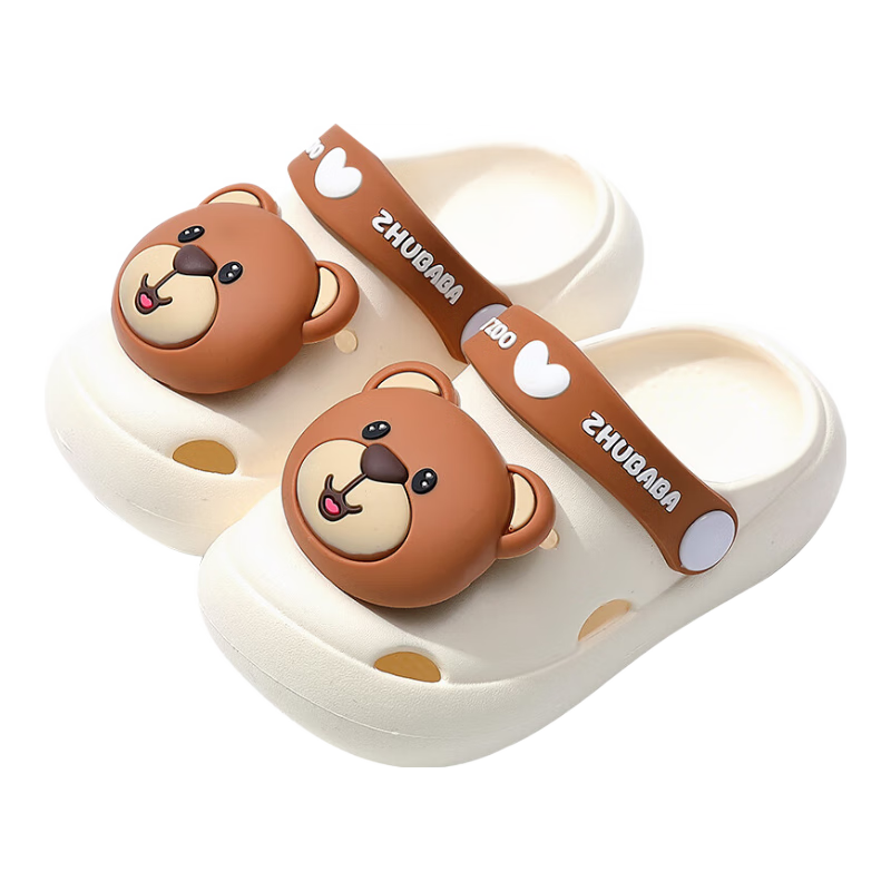 Zhubaba Children's Slippers, Girls' And Boys' Summer Indoor Non-Slip Sandals, Bath Beach Rabbit Clogs, Beige, Size 190