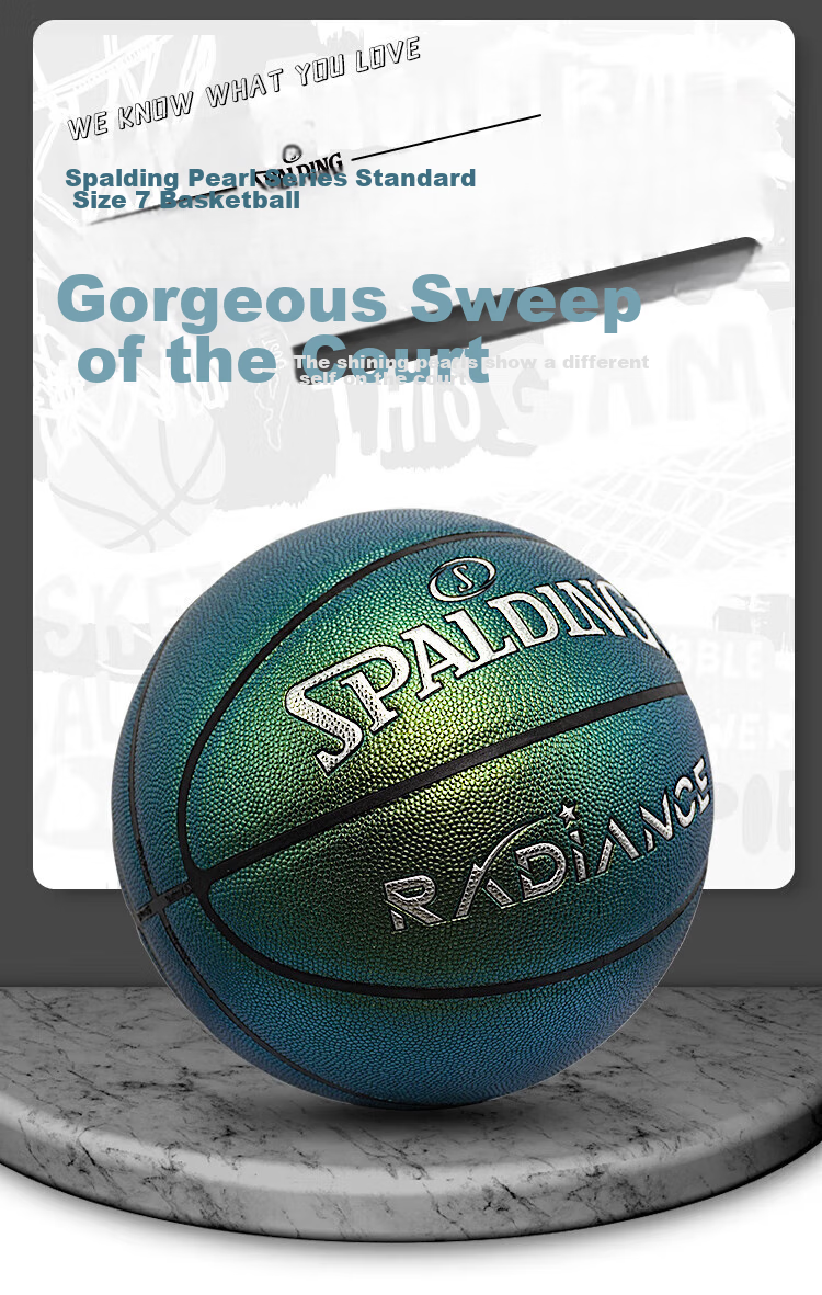 SPALDING Basketball, Size 7, Pearlescent Deep Green Series, Indoor/outdoor Use, PU Basketball, 77-382Y 1