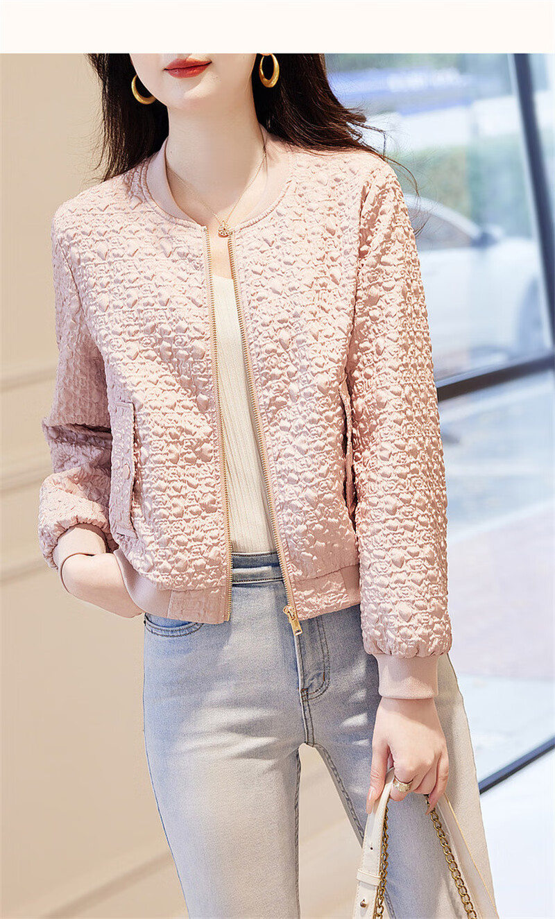 Dme [Outdoor New Fashion] Spring And Autumn Commuter Baseball Collar Lightweight Bubble Texture Stylish Versatile Jacket for Women, Short Style 25