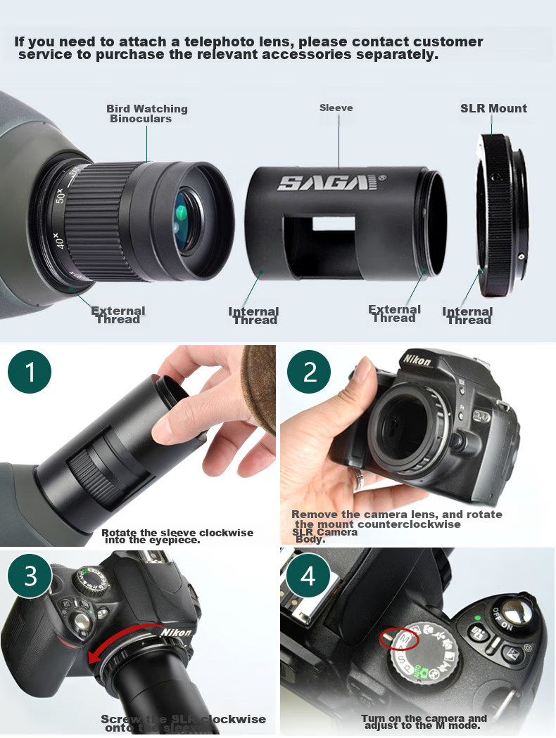 SAGA Professional Variable Zoom Birdwatching Telescope 20-60x High Power HD Spotting Scope Compatible with DSLR and Smartphone 25
