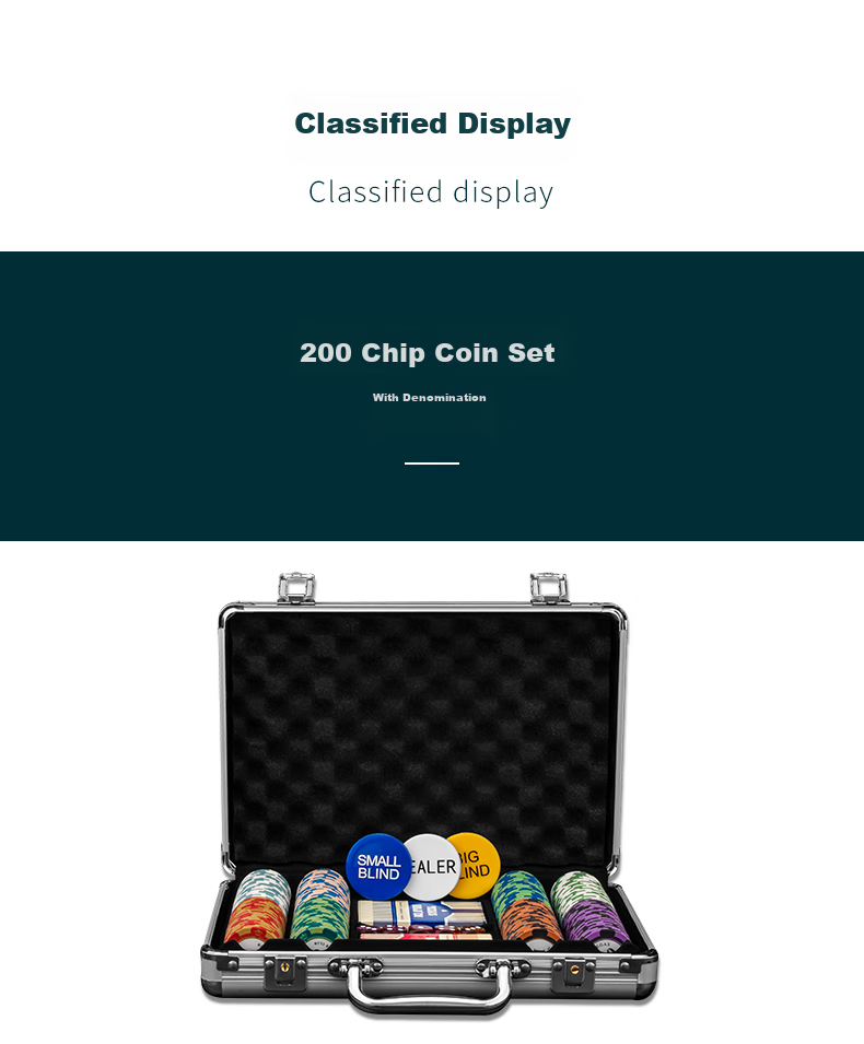 Huasheng Texas Hold'em Poker Chips, 200 Pieces, Clay Poker Chips, Mahjong Tiles, Coin Tokens, Point Coins, Reward Coins, Aluminum Box Set H-031 14