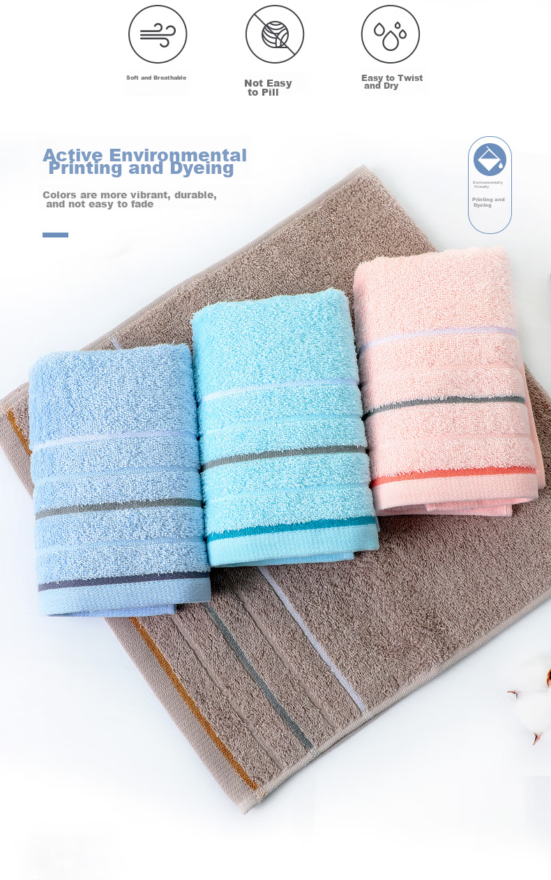 Grace Pure Cotton Couple Towels, Adult Soft Absorbent Terry Striped Face Towels for Men And Women, 10 Pieces, 80g/piece, Sports 6