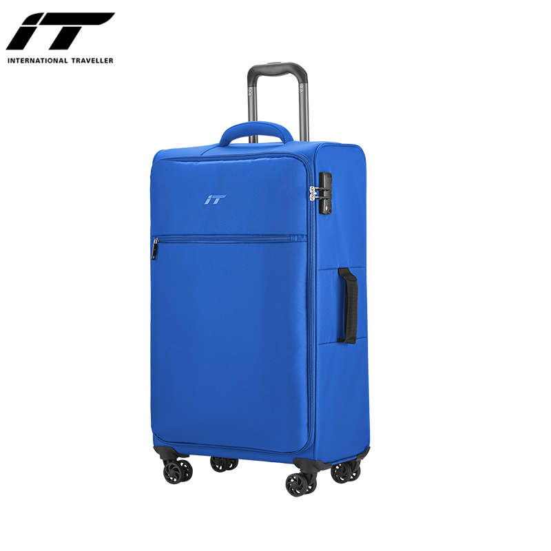 INTERNATIONAL TRAVELLER British IT Suitcase Check-In Luggage, Spinner Wheels, Ultra-Light Suitcase, 24-Inch Soft Fabric Case, 1191 Blue