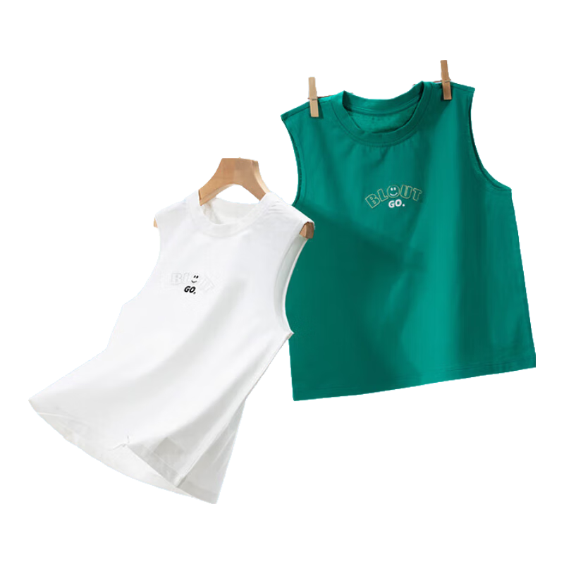 NUBIWU Children's Tank Top, Summer Pure Cotton Sleeveless Shirt, Boys' Smiley Face Embroidered Chest Logo, Thin Style, Inner Wear Or Outer Wear, Fashionable T-Shirt