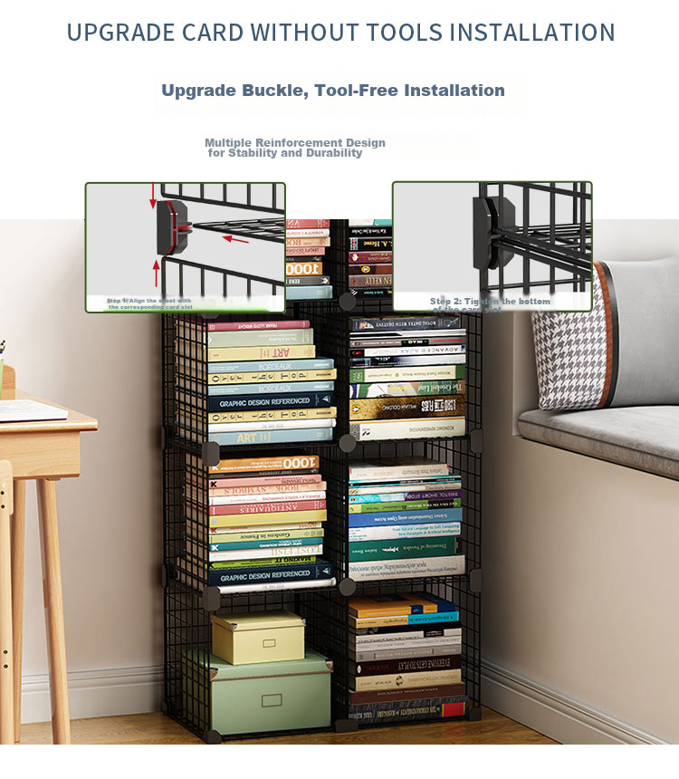 Anerya Simple Floor-Standing Iron Bookshelf, Living Room Storage Rack, Bedside Organizer And Display Shelf, Free Combination Design, Large Capacity Narrow Bookcase 5