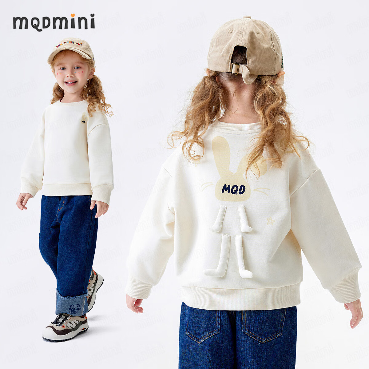 MQDMINI Kids Sweatshirt Spring Boys Girls 5A Antibacterial Fashion Top Sunny Bear Rabbit