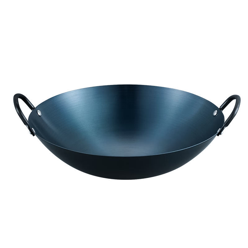 Royalstar Commercial Double-Handled Large Iron Wok, Zhangqiu Uncoated Hand-Forged Stir-Fry Pan, Round Bottom Non-Stick Cooking Pan for Gas Stove, 45cm