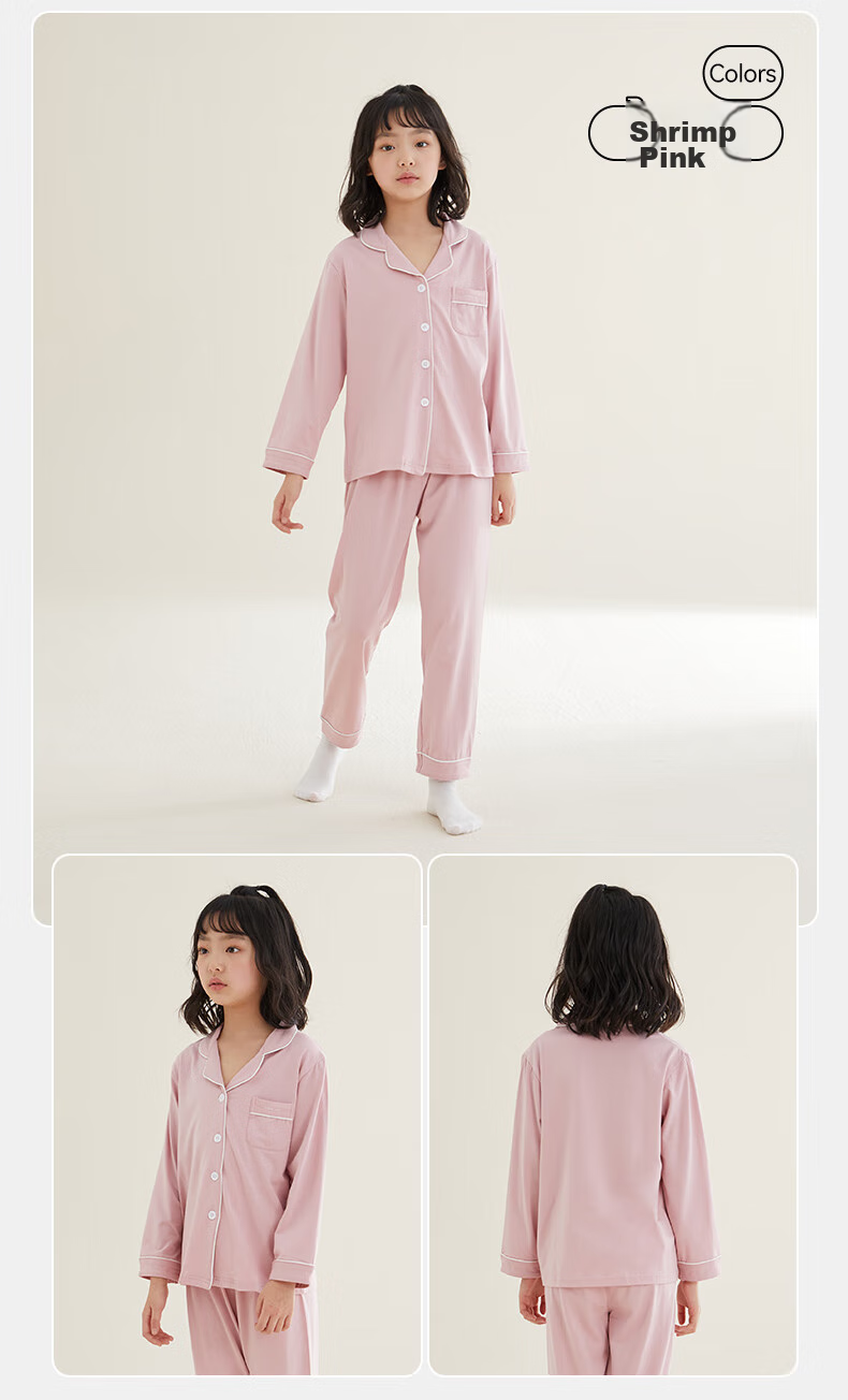 Hodo Children's Pajamas for Boys And Girls, Spring And Autumn Long-Sleeve Thin Modal Cotton Home Wear Set J3174, Shrimp Pink, Size 170 12